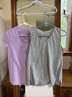 Women's Scoop Neck Tee No Boundries and V-Neck Tank C Hochman Gray & Lavender VG
